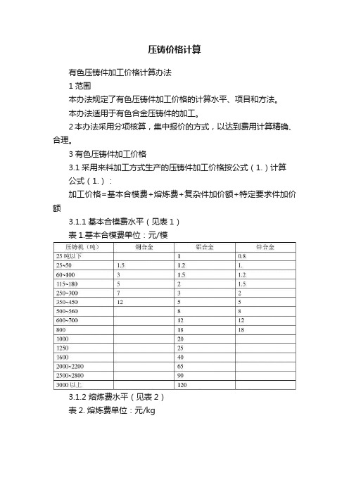 压铸价格计算