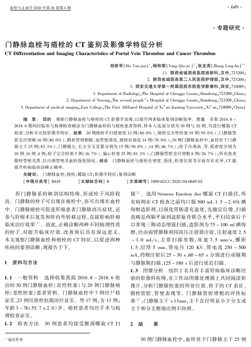 门静脉血栓与癌栓的CT鉴别及影像学特征分析