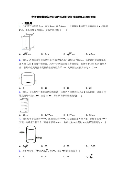 中考数学数学勾股定理的专项培优易错试卷练习题含答案