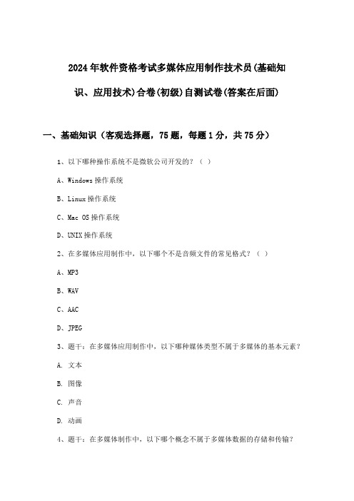 2024年软件资格考试多媒体应用制作技术员(初级)(基础知识、应用技术)合卷试卷与参考答案