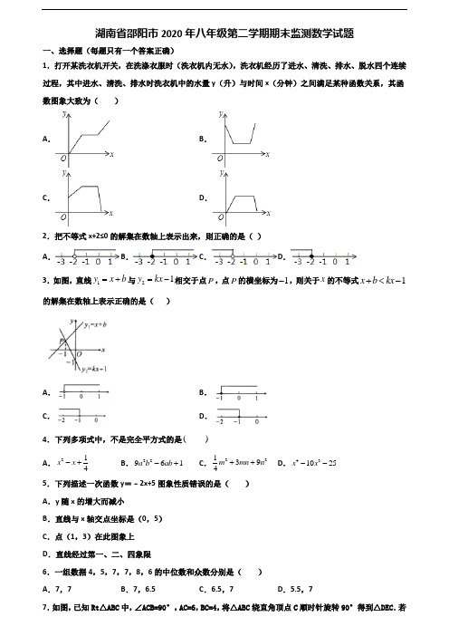湖南省邵阳市2020年八年级第二学期期末监测数学试题含解析