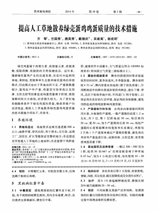 提高人工草地散养绿壳蛋鸡鸡蛋质量的技术措施