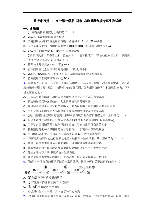 重庆市万州二中高一第一学期 期末 非选择题专项考试生物试卷