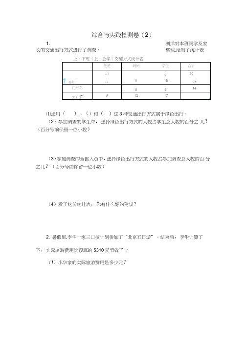 新人教版六年级数学下册综合与实践检测卷(2)含答案