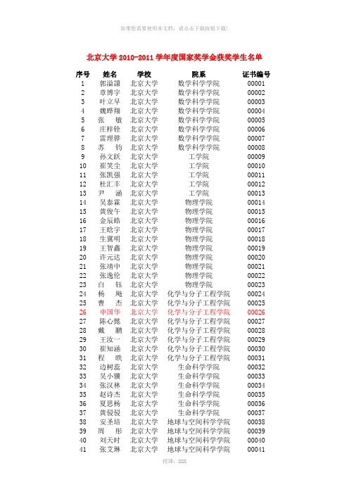 北京大学国家奖学金