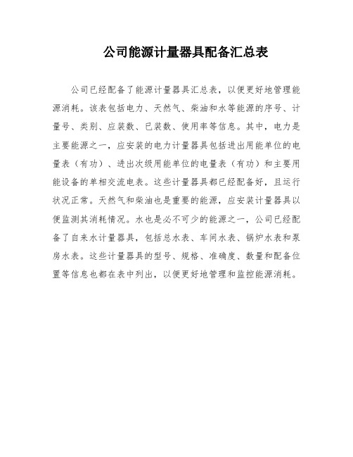 公司能源计量器具配备汇总表