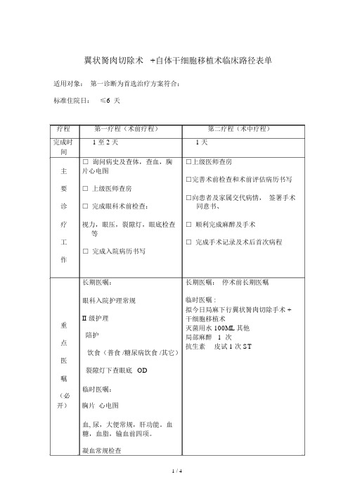 翼状胬肉临床路径模板