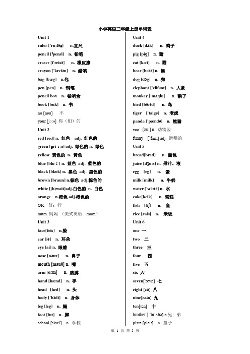 新版PEP小学英语(3-4年级)单词表