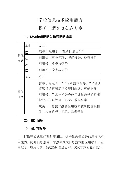 学校信息技术应用能力提升工程2.0实施方案