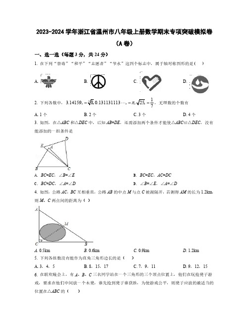 2023-2024学年浙江省温州市八年级上学期数学期末学情检测模拟卷合集2套(含解析)