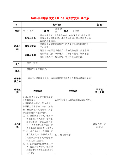 2019年七年级语文上册-30-诗五首教案-语文版-