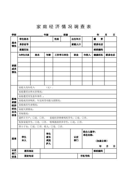 学生家庭经济情况调查表