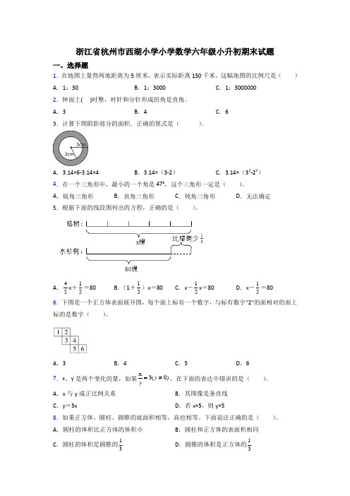 浙江省杭州市西湖小学小学数学六年级小升初期末试题