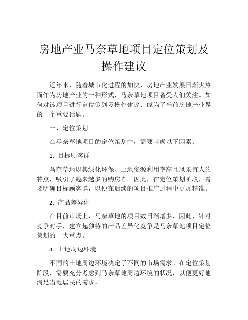 房地产业马奈草地项目定位策划及操作建议