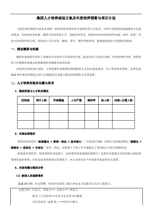 集团人才培养规划方案及年度培养预算与项目计划(最专业+最经典实用模板)