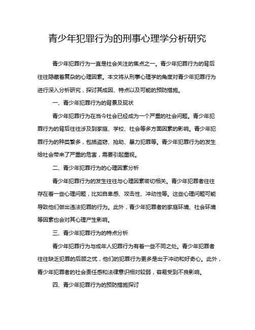 青少年犯罪行为的刑事心理学分析研究