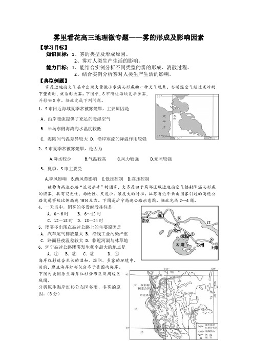 2020届高三地理第二学期《雾里看花高三地理微专题——雾的形成及影响因素》学案