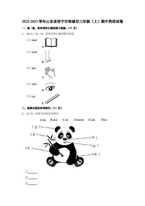 山东省济宁市邹城市2022-2023学年三年级上学期期中英语试卷