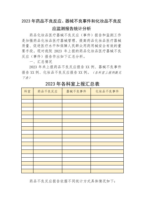 2023年药品不良反应、器械不良事件和化妆品不良反应监测报告统计分析