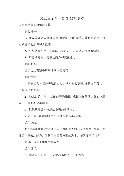 大班我是哥哥姐姐教案6篇