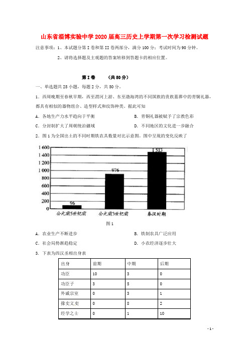 山东省淄博实验中学2020届高三历史上学期第一次学习检测试题