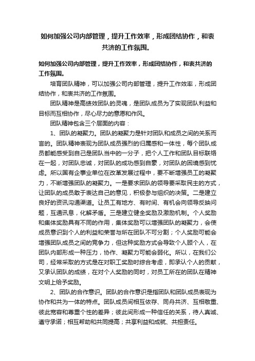 如何加强公司内部管理，提升工作效率，形成团结协作，和衷共济的工作氛围。