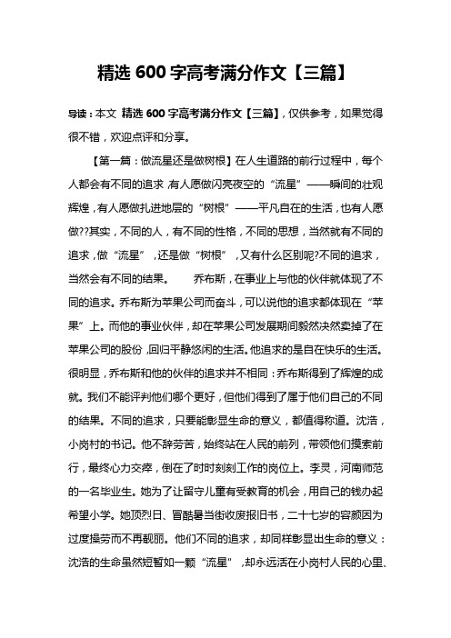 精选600字高考满分作文【三篇】