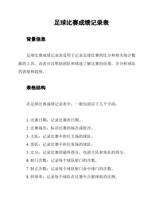 足球比赛成绩记录表