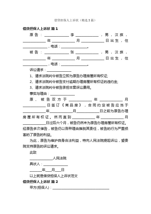 借贷担保人上诉状（精选3篇）