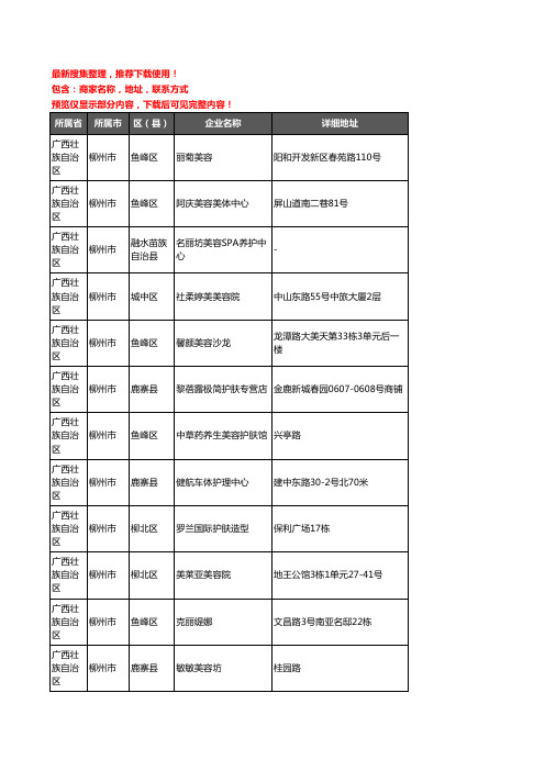 新版广西壮族自治区柳州市美容院企业公司商家户名录单联系方式地址大全1359家