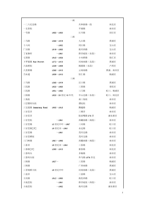 老上海新旧路名对照