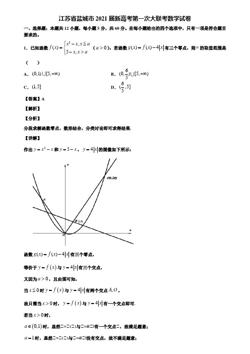 江苏省盐城市2021届新高考第一次大联考数学试卷含解析