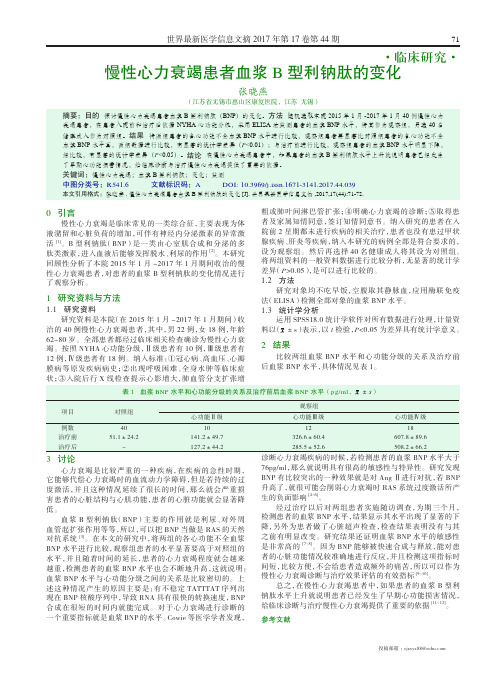 慢性心力衰竭患者血浆B型利钠肽的变化