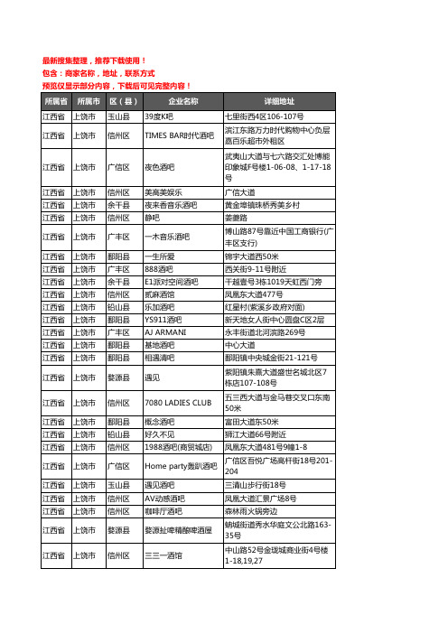 新版江西省上饶市酒吧企业公司商家户名录单联系方式地址大全97家