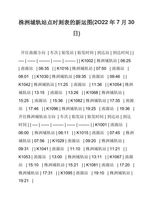 株洲城轨站点时刻表的新运图(2O22年7月30日)