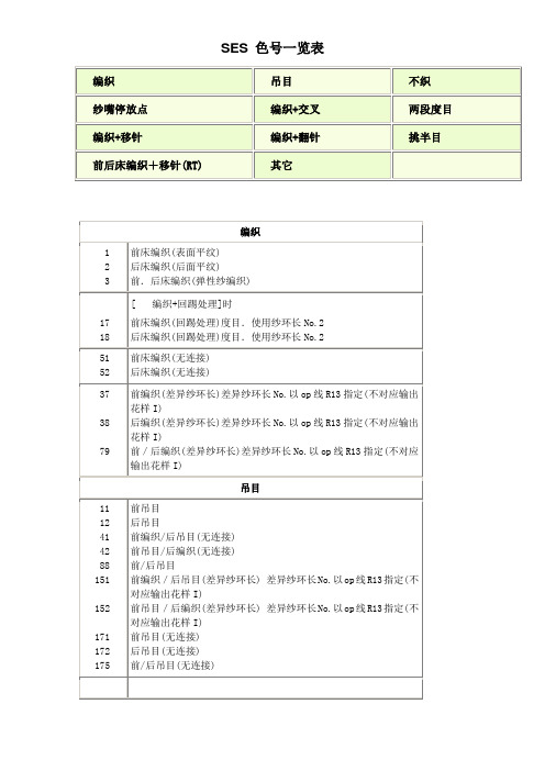 SES 色号一览表