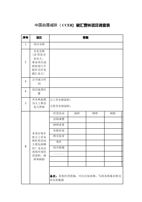 中国自愿减排  ( CCER)  碳汇营林项目调查表