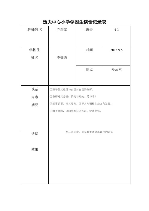 逸夫中心小学学困生谈话记录表