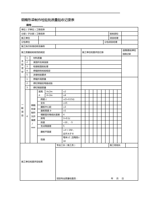 钢箱形梁制作检验批质量验收记录表