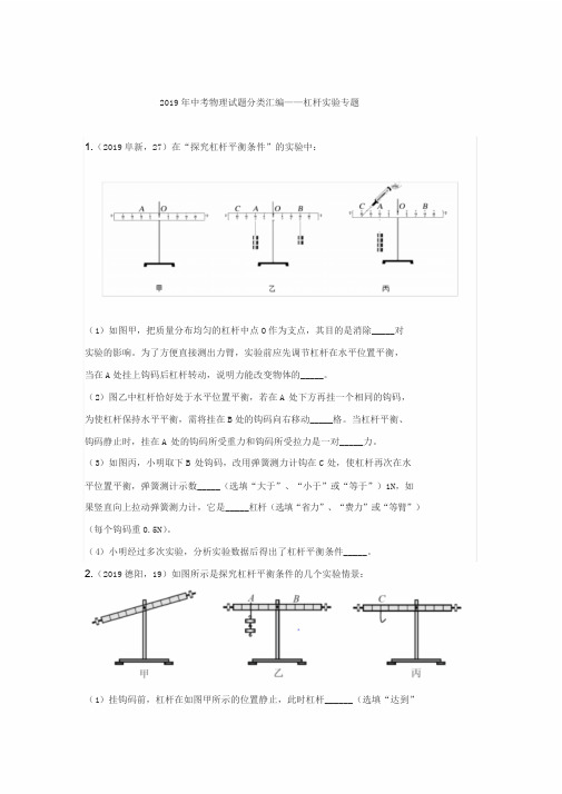 2019年中考物理试题：杠杆实验专题(word版含答案)