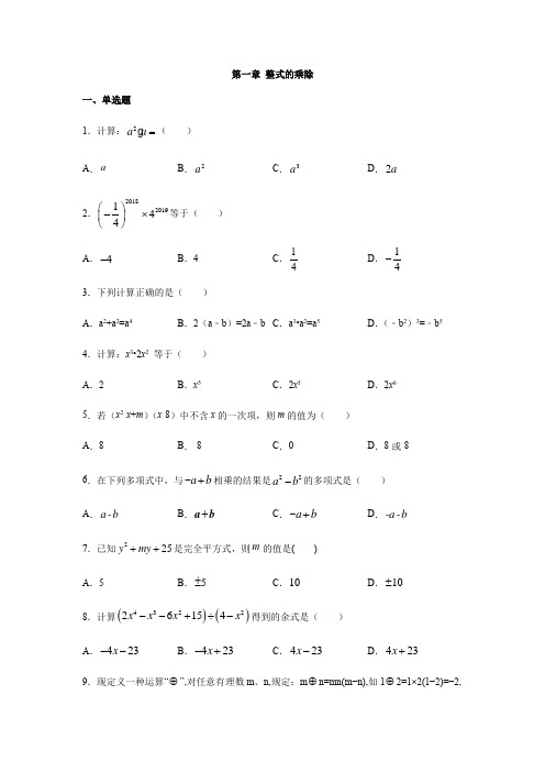 北师大版七年级数学下册第一章 整式的乘除单元练习题