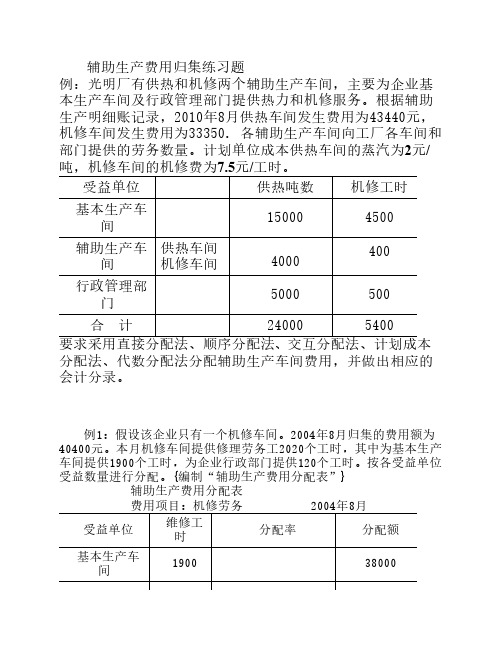 辅助生产费用归集练习