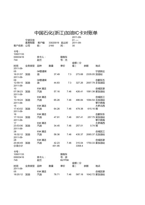 加油对账单