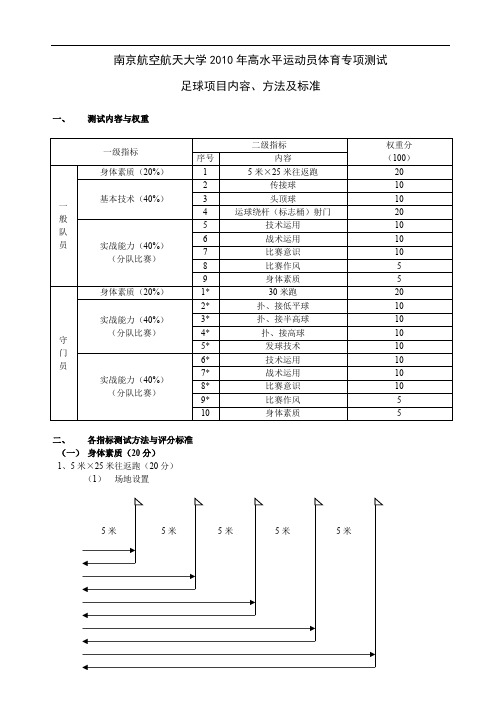 南京航空航天大学2010年高水平运动员体育专项测试足球项目内容、方法及标准