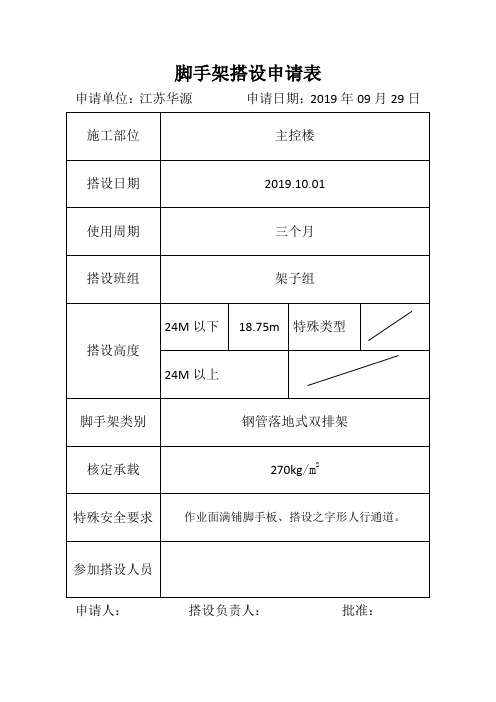 脚手架搭设申请表