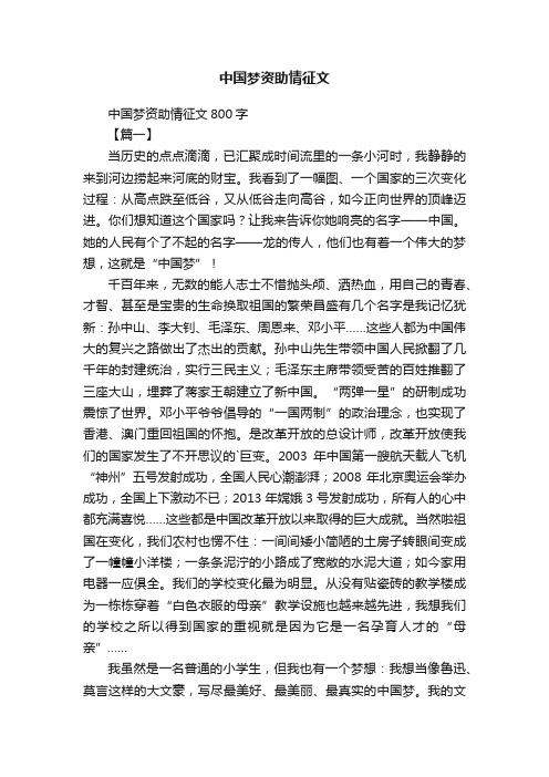 中国梦资助情征文800字