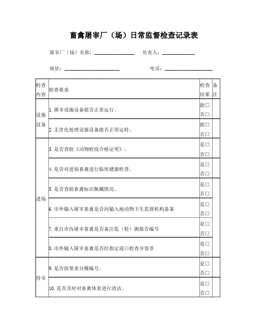 生猪屠宰厂(场)日常监督检查记录表