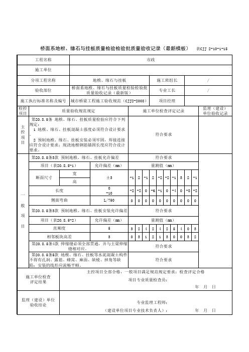 桥面系地栿、缘石与挂板质量检验检验批质量验收记录(最新模板)