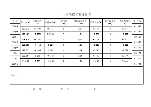 高差计算表