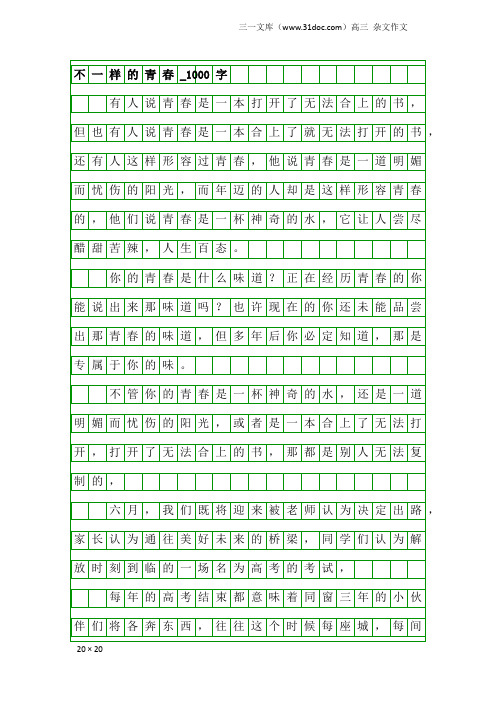 高三杂文作文：不一样的青春_1000字